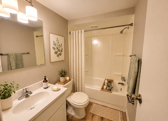 A bathroom with a toilet, sink, and bathtub.