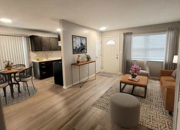 Living room area near the kitchen and dining area. 