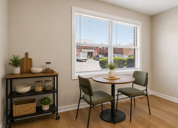 A small table with two chairs in front of a window.