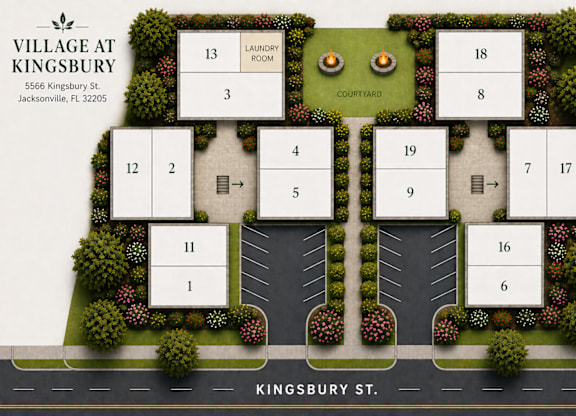 A floor plan of a property at Village at Kingsbury with numbered rooms.