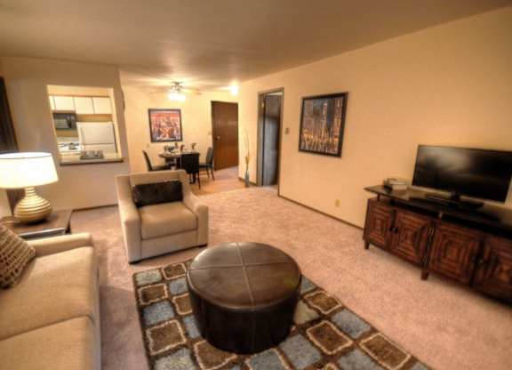 a living room with a couch and a tv