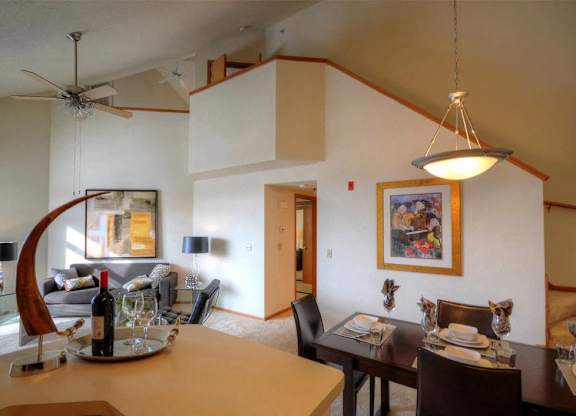 a view of the living room and dining room from the kitchen
