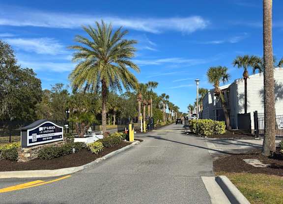The entrance to 12th and Beach Apartments in Daytona Beach, FL
