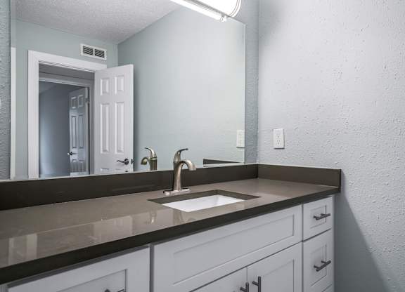 the bathroom of our studio apartment atrium at Ascot Place Apartments, Birmingham, 35235