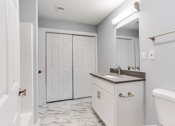 A renovated bathroom at Spring Lake Cove Apartments in Birmingham