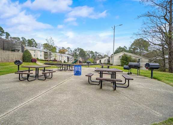 a large picnic area with benches and tables at Hills at Hoover 35216