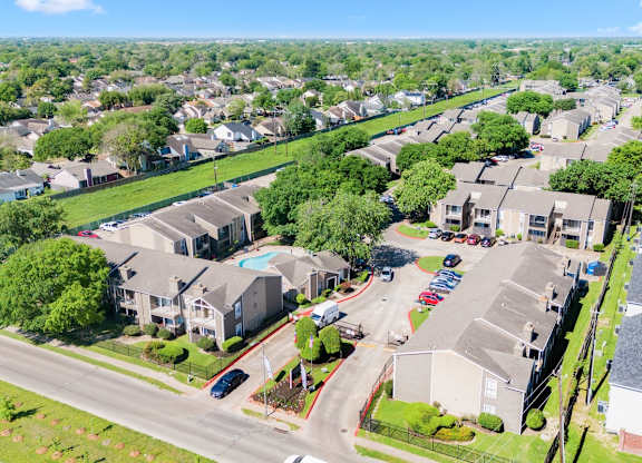 an aerial view of a Kirkwood Landing Apartments in Houston, TX 77099