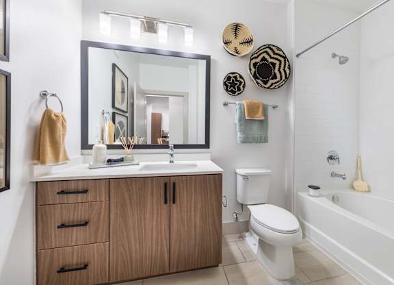 Bathroom with shower at 1900 Parmer Apartments in Austin TX