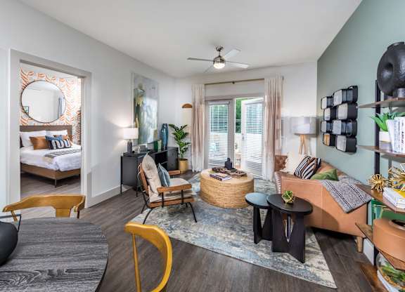 Living room seating at 1900 Parmer Apartments in Austin TX