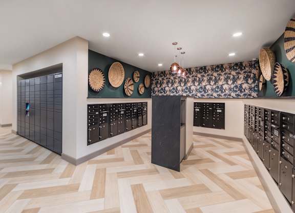 Mail room at 1900 Parmer Apartments in Austin TX