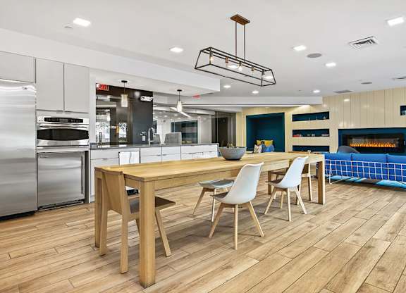 Common area kitchen at Axis Admirals Hill Apartments in Chelsea MA