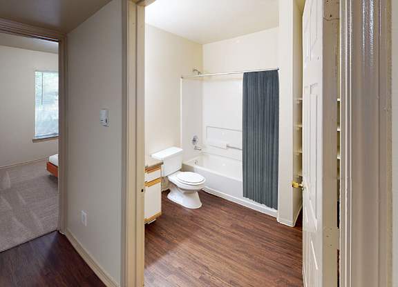 Bathroom with shower at Paradise Oaks apartments in Austin TX