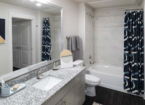Bathroom sink at Jada Legacy Central Apartments in Plano TX.