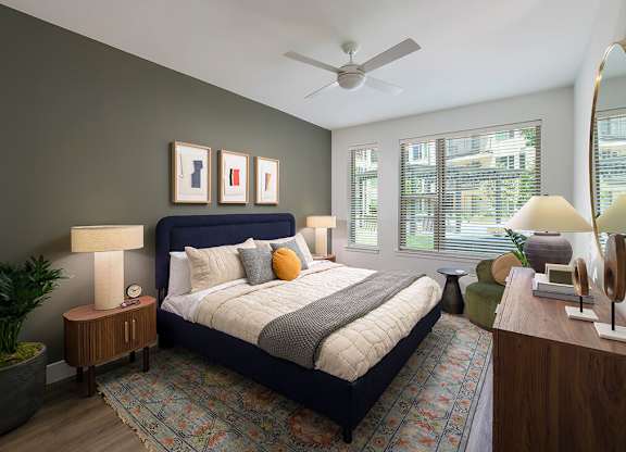 Bedroom with accent wall at The Edley in Atlanta GA