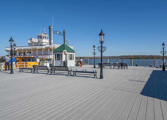 A wooden boardwalk at Belhaven Apartments in Alexandria VA