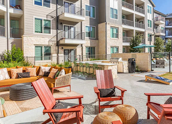 Billiards lounge patio at Cala Apartments in Austin TX