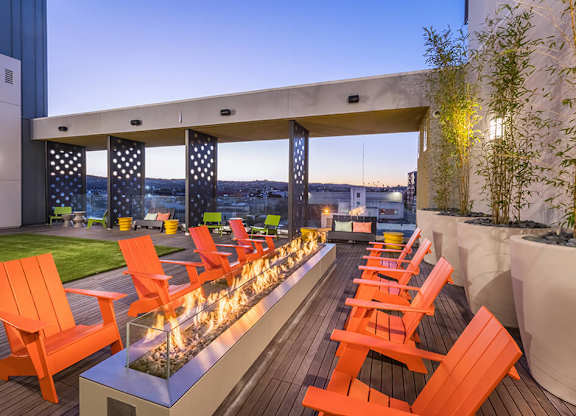 Rooftop terrace with fire table at Altitude Apartments in South San Francisco CA