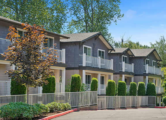 Building exteriors at Woodlands at Forbes Lake Apartments in Kirkland WA
