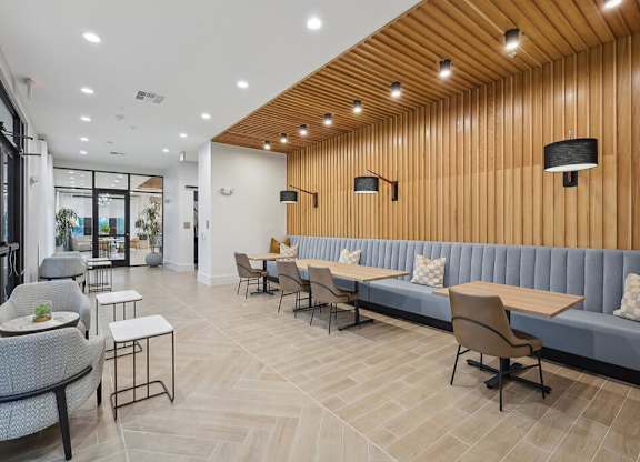 Open seating in Coworking Lounge at The Sevens in Dallas TX