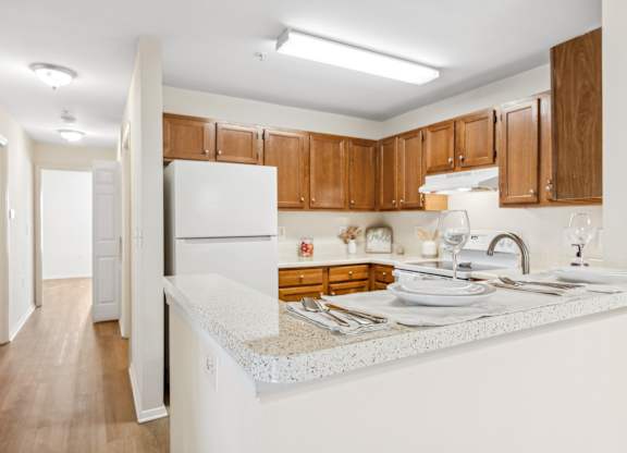 Kitchen breakfast bar at Riverwoods Apartments in Woodbridge VA