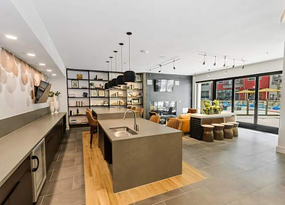 Clubhouse kitchen at Opal Legacy Central in Plano TX