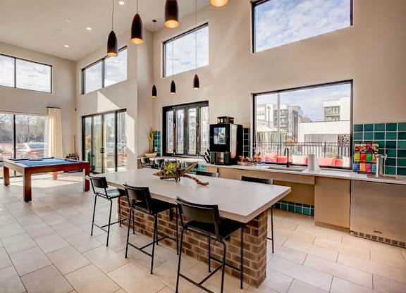 Clubroom Kitchen and Billiards at Verge Apartments in Atlanta GA