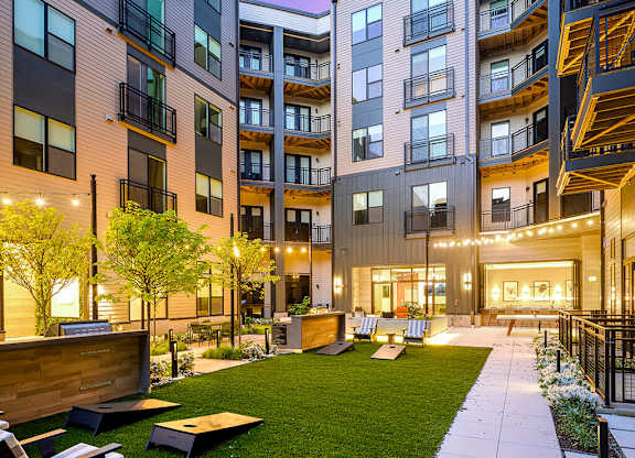 Courtyard at dusk at 333 Ellington Apartments in Gaithersburg MD
