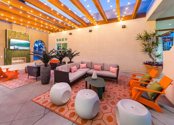 Courtyard at Dusk at The Seaton Apartments in San Diego CA