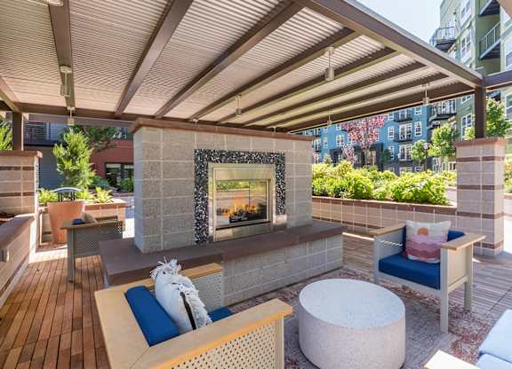 Courtyard Fireplace at North at Totem Lake Apartments in Kirkland WA