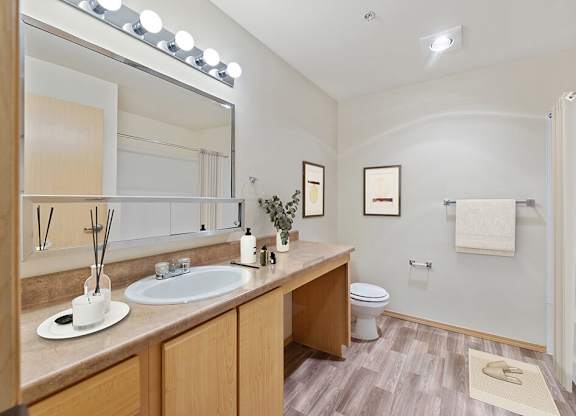 Digitally Staged Main Bathroom at Cedar Park Apartments in Seattle WA