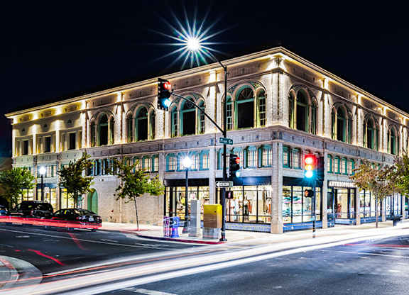 Downtown Napa at dusk at The Braydon Apartments in Napa CA