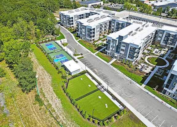 Aerial view of sports courts at Station 316 Woburn MA