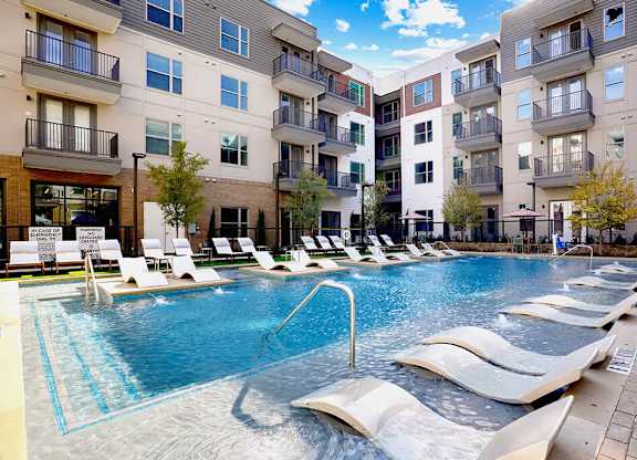 Pool and lounge seating at The Sevens in Dallas TX