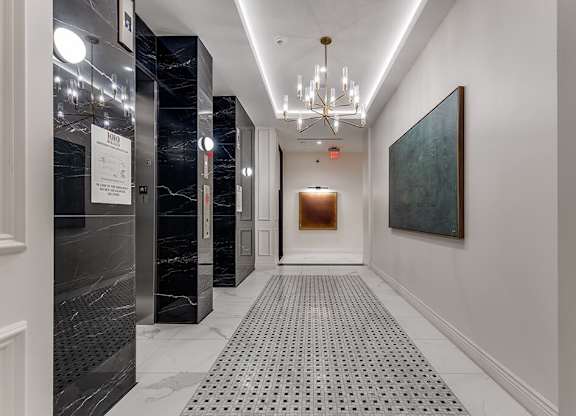 Elevator lobby at 1010 Waugh Apartments in Houston TX