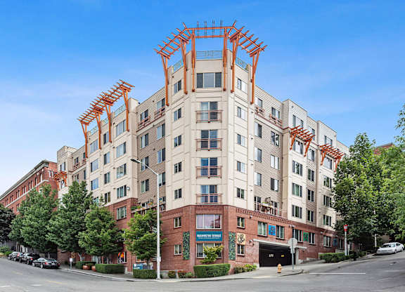 Exterior of building at Washington Terance Apartments in Seattle WA