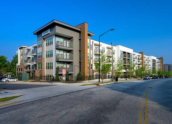 Exterior at dusk at Verge Apartments in Atlanta GA