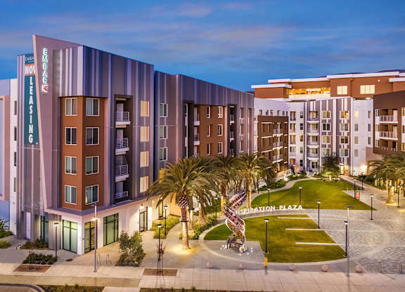Exterior Building at Dusk at Embark Apartments in Fremont CA