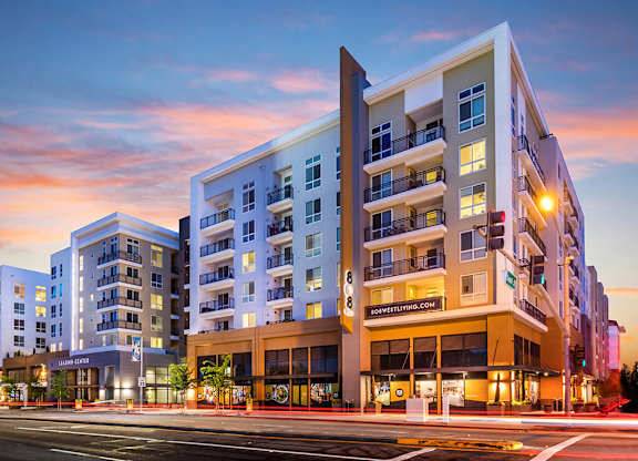 Exterior of building at dusk at 808 West in San Jose CA
