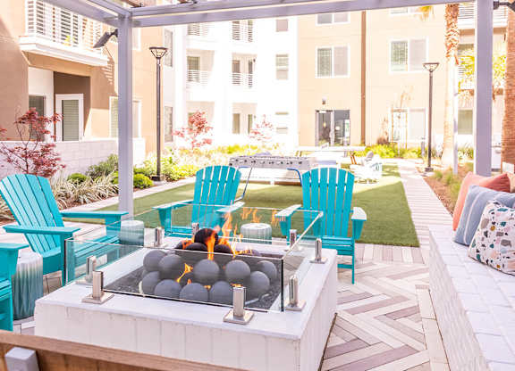 Exterior Courtyard Backyard Fire Feature at Embark Apartments in Fremont CA