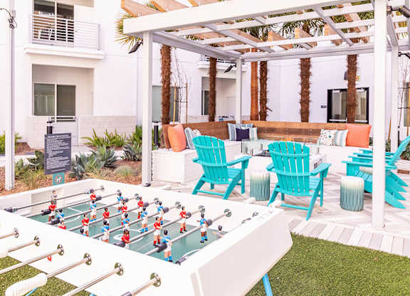Exterior Courtyard Backyard Foosball Table at Embark Apartments in Fremont CA