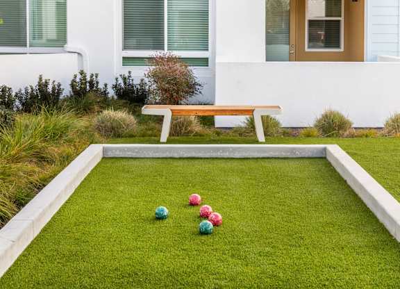Exterior Courtyard Bocce Ball Court Close Up at Bevel Apartments in San Diego CA