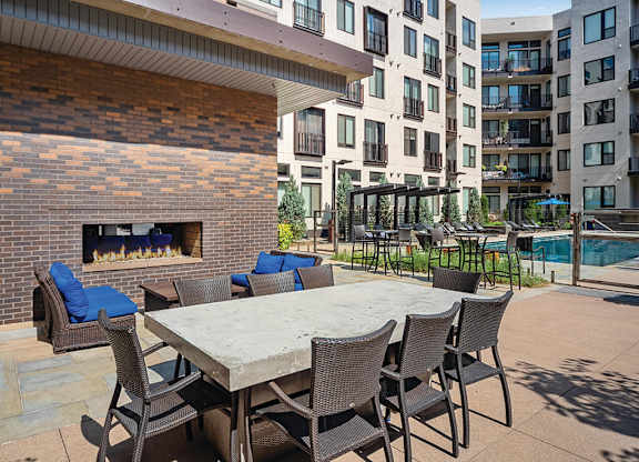 Poolside Fireplace Lounge at The Douglas Apartments in Denver