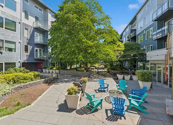Outdoor fire pit at Riverpark Apartments in Redmond WA