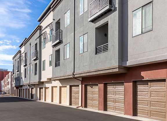 Exterior garages at Olivean Apartments in Broomfield CO