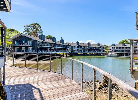 Outdoor walkway and buildings at The Cove at Tiburon Apartments in Tiburon CA