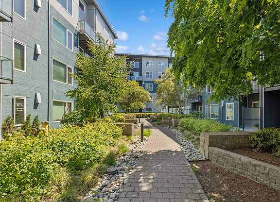 Walkway at Riverpark Apartments in Redmond WA