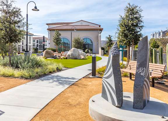 Exterior West Village Park Sculpture at West Village Poway Apartments in Poway CA