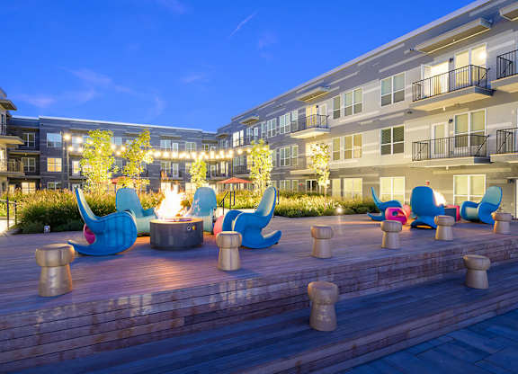 Fire Pit and Deck Seating at V2 Apartments in Chelsea MA