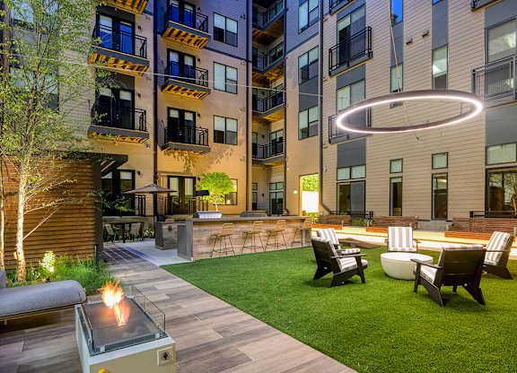 Fire pit and lounge seating at 333 Ellington Apartments in Gaithersburg MD