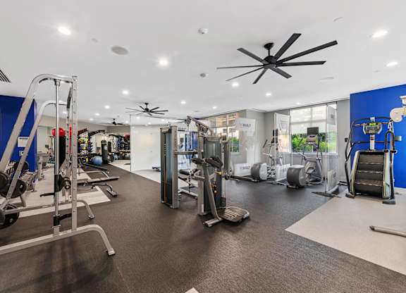 Fitness center workout eqiupment at Bradley Braddock Road Station Apartments in Alexandria VA